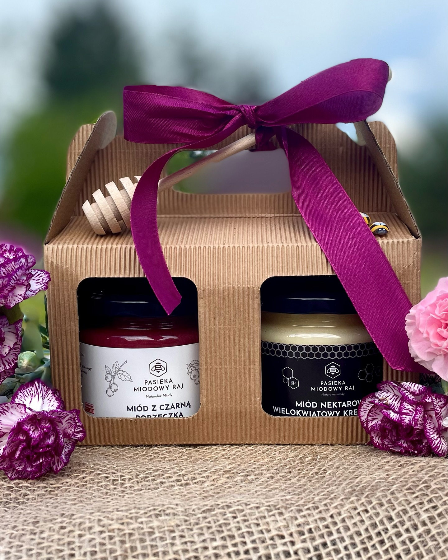 Miód z Czarną Porzeczką i Miód Wielokwiatowy Kremowany mały zestaw